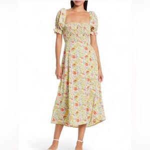 ASTR the label Floral Puff Short Sleeve Midi Dress Medium Cottagecore Prairie